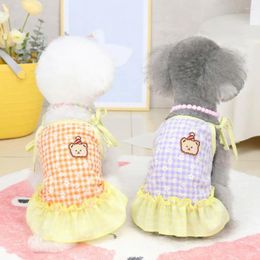 Dog Apparel Dresses Bear Decor Sleeveless Two-legged Puppy Dress Sweet Floral Pattern Cotton Comfortable Cat Pet Clothes