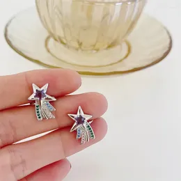 Stud Earrings Exquisitely Colored Zircon Meteor Ear Bone Clip For Women Fashion With Small Fresh Pentagram Senior Ladies Accessories