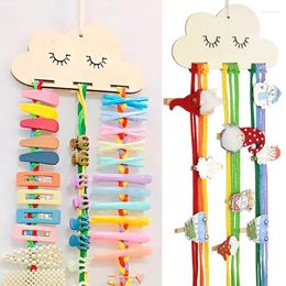 Decorative Figurines Girls Hair Clips Organizer Belt Wooden Clouds Rainbow Accessories Hairpin Holder Storage Hanger Pendant For Home Wall