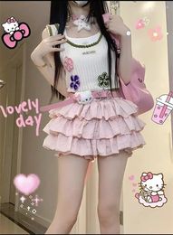 Skirts Pink Skirt Sweet High Waist Japanese Y2k Kawaii Clothes Fold Punk Cute Lolita Sexy 2024 Mini Cutecore Girl 90s