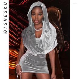 Party Dresses Sexy Stacked Hooded Neck Short Sleeve Bodycon Mini Dress Women Backless Casual Vestido 2024 Spring Fall Birthday Clothes