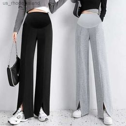 Maternity Bottoms 2024 Spring Maternity Straight Pants Leg Splits High Waist Belly Trousers Clothes for Pregnant Women Casual Pregnancy DuringL2404