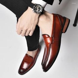 Casual Shoes Genuine Leather Business Mens Oxfords Men Loafers Moccasins Breathable Slip On Man Driving Brown