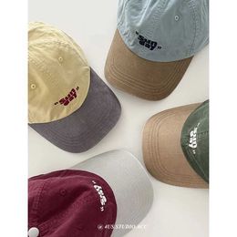 Ball Caps Soft Top Vintage Embroidered Color Matching Peaked Cap Womens Korean-Style Lovers Wild Street Tide Brand Baseball H240425
