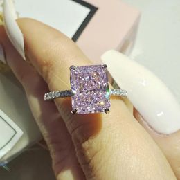 Cluster Rings 2024 Design Luxury Pink Ice Cut 925 Sterling Silver Ring For Women Wedding Engagement Finger Lady Gift Jewelry R7233S