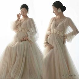 Maternity Dresses Elegant Maternity Dress Photography Deep V Neck Tulle Maternity Gown Photoshoot Wedding Long Maxi Dresses With Flower Earring