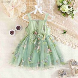Girl's Dresses Baby Girl Clothes for Fluffy Mesh Suspender Dresses Embroidery Flower Princess Dress Toddler Girls Birthday Party Vintage Wear d240425