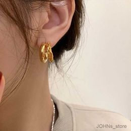 Stud Vintage Metal Double Layer Hollow Line Hoop Earrings for Women Simple Gold Colour C-Shaped Twisted Circle Earrings Jewellery Gifts