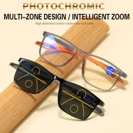 Frames 2022 Tr90 Sports Photochromic Multifocal Reading Glasses Men Progressive Antiblue Light Full Frame Business Spectacles +2.5