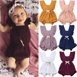 Rompers Newborn Baby Girls Ruffle One-Pieces Romper Jumpsuit Outfits Sunsuit 6 Colors d240425