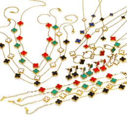 2024 Classic Four Leaf Clover Necklaces Pendants Instagram style niche fashion lucky grass series womens titanium steel necklaces bracelets earrings headpieces