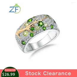 Cluster Rings GZ ZONGFA Original 925 Sterling Silve Plant Ring For Women Natural Chrome Diopside Peridot Gems Yellow Branches Fine Jewelry