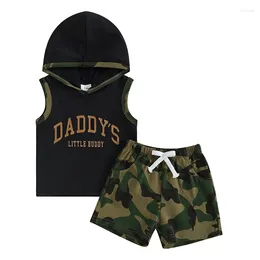 Clothing Sets Summer Toddler Baby Boy Outfits Letter Print Sleeveless Hoodie Tops And Elastic Camouflage Shorts Set Clothes