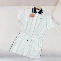 Contrast Color Women Dress Luxury Designer Lapel Neck Blouse Dresses Summer Casual Daily Short Sleeve Skirt Dress