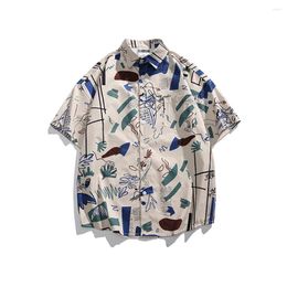 Men's Casual Shirts Fashion Summer Mojito Series Flower Shirt Ice Silk Loose Floral Senior Short Sleeve