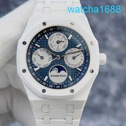AP Movement Wrist Watch Royal Oak Series 26579CB White Ceramic Calendar Function Automatic Mechanical Mens Watch 41mm