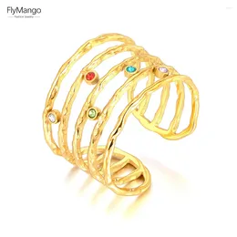 Cluster Rings FlyMango Trendy Multi-layer Colorful Crystal Open For Women Girls Stainless Steel Star Sun Moon Party Ring Anillos FR22013