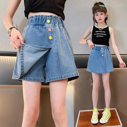 Trousers 5-14 Years Summer Teenage Girls Jeans Colorful Button Design Style Denim Fabric Short Pants For Kids Children Birthday Present