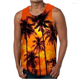 Men's Tank Tops Palm Tree Graphic Top For Men 3D Print Sleeveless Beach Mens Oversized Hawaii Vest T-shirt Clothes