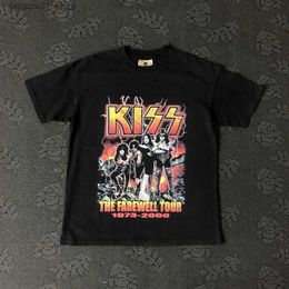 Men's T-Shirts Frog Drift Streetwear KISS Band Rock Hip Hop Graphics Printed Vintage Clothing 100%Cotton Loose Casual Tees Tops T Shirt For MenQ240425