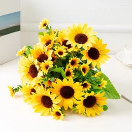 Decorative Flowers Artificial Sunflower Flower Bouquet Silk Fake For DIY Arrangement Wedding Home Party Festival Decor Birthday Gift