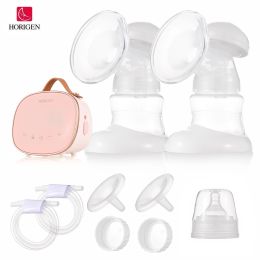 Enhancer Horigen Double Breast Pump Hands Free Portable Electric Breast Pump LED Screen 3 Modes 9 Suction Level Low Noise with Flanges