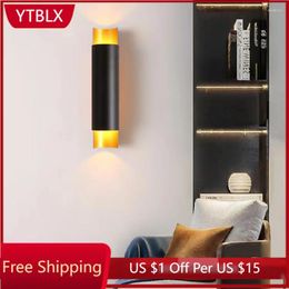 Wall Lamp Nordic Wrought Iron Modern Art Living Room Aisle Led Sconce Bedroom Study Black Ambient Light Stair