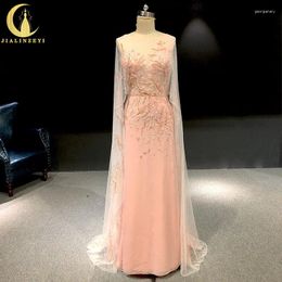 Party Dresses Rhine Real Pictures Fashion Cape Pink With Beads Luxurious Dress Evening