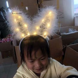 Party Hats Plush LED Shiny Rabbit Ear Headband Hair Hoop Festival Decoration Lovely Light Up Headband Accessories