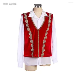 Stage Wear Men's Ballet Top Tunic 2 In 1 Dance Costume Set Red Velvet Outfit And White Shirt Actress Dancewear Danseur Clothes