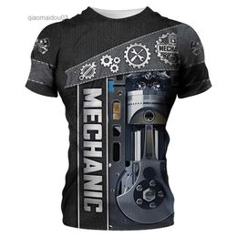 Men's T-Shirts Vintage Mens T-shirt 3d Printed Mechanical Tool Pattern Ordinary Short-sleeved High Street Streetwear Tees Tops Mens ClothingL2404