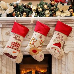 Decoration 3 Pcs Christmas Stocking Socks Kid Gift Candy Bag Snowman Santa Elk Xmas Tree Hanging Ornament Party Home Fireplace Decoration