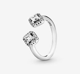 925 Sterling Silver Square Sparkle Open Ring with Clear Cz Fit Jewelry Engagement Wedding Lovers Fashion Ring For Women4619612