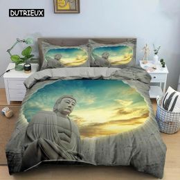 sets Buddha Duvet Cover Set Microfiber Buddha Statue Exotic Ethnic Bohemian Bedding Set for Buddhist Devotees Double Queen King Size