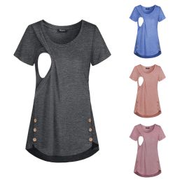 Enhancer Maternity Nursing Tee Shirt Top Summer Casual Pregnant T Shirt Comfy Breathable Pregnancy Breastfeeding Blouse Breast Feeding