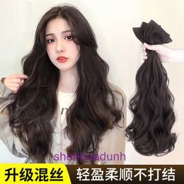 Genuine hair wigs online store Wig womens long one piece curly wig invisible and seamless s three large waves