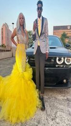 Bright Yellow Prom Dresses 2023 Beads Strap Crystal Tiered Bottom Womens Special Occasion Robes Graduation Party Gowns2446983