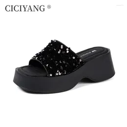 Slippers CICIYANG Chunky Platform For Women Summer 2024 Wedges Luxury Fashion Flip-flops Ladies Beach Sandals Black Silver