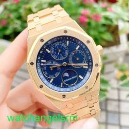 AP Crystal Wrist Watch Royal Oak Series 26574BA Blue dial Calendar Mens Fashion Leisure Business Sports Machinery Back Transparent Watch