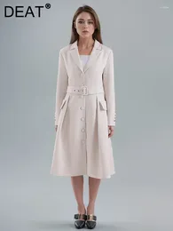 Casual Dresses Fashion Women's Blazer Dress Notched Collar Single Breasted Sashes Big Swing Knee-length Summer 2024 CPDB131