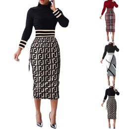 Summer spring new Women's High necked split waistband wrapped hip dress business office OL style Bodycon Long Sleeve pencil casual dresses skirt for girls lady