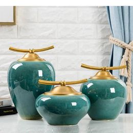 Storage Bottles Classical Ceramics Spice Jars Tea Canister Cyan Gradient Glaze Porcelain Candy Jar With Cover Vintage Home Decor