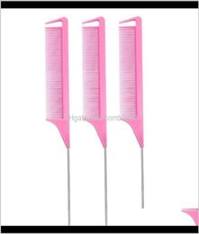 220X30Mm Pink FineTooth AntiStatic Rat Tail Comb Metal Pin Hair Styling Tool Hair Salon Beauty Use 4Kuhj M5Jq75154296