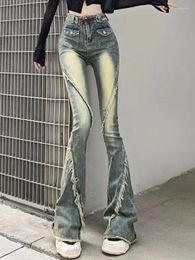 Women's Jeans Autumn High Street Vintage Women Asymmetric Designer Fashion Flare Pants Female Waist Korean Casual 2024