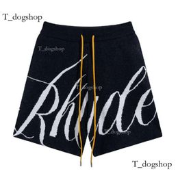 Correct Rhude Designer Printing Checkerboard American High Streetwool Jacquard Knitted Casual Men Women Sport Running Home Outdoor Pants Holiday Shorts S-xl 439