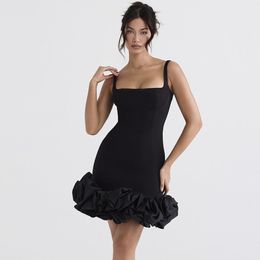 INS Womens Sexy Sling Black Dress Slim Backless Girl Elegante