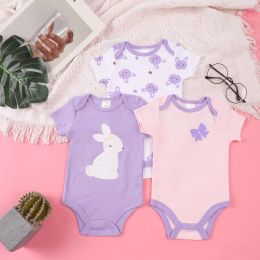 One-Pieces 3PCS Summer Boys and Girls Cute Pattern Hoodie Set Short Sleeved Triangle Jumpsuit Newborn Cotton Comfortable Jumpsuit Pajamas