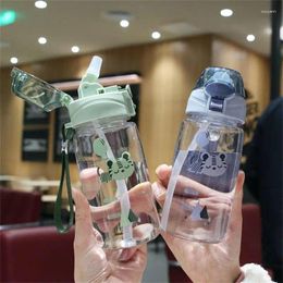Water Bottles Cartoon Bounce Lid Sippy Cup Green Rope Lifting Design No Leakage Cover Lock Easy To Carry Drinking Utensils