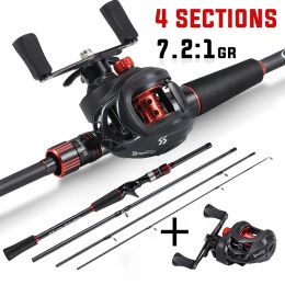 Accessories Sougayilang 1.82.1m Casting Fishing Combo 4 Section Carbon Fibre Lure Fishing Rod and 12+1bb 7.2:1 Gear Ratio Max Drag 8kg Reel