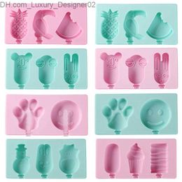 Ice Cream Tools Silicone ice cream mold with lid and stick DIY ice cream stick mold artwork fruit animal shape high power pastry mold kitchen tools Q240425